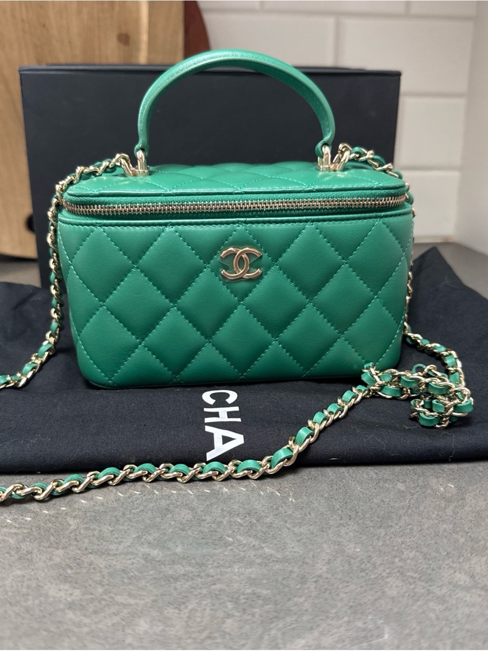 Chanel Top Handle Vanity Rare Green with Gold Hardware Lambskin